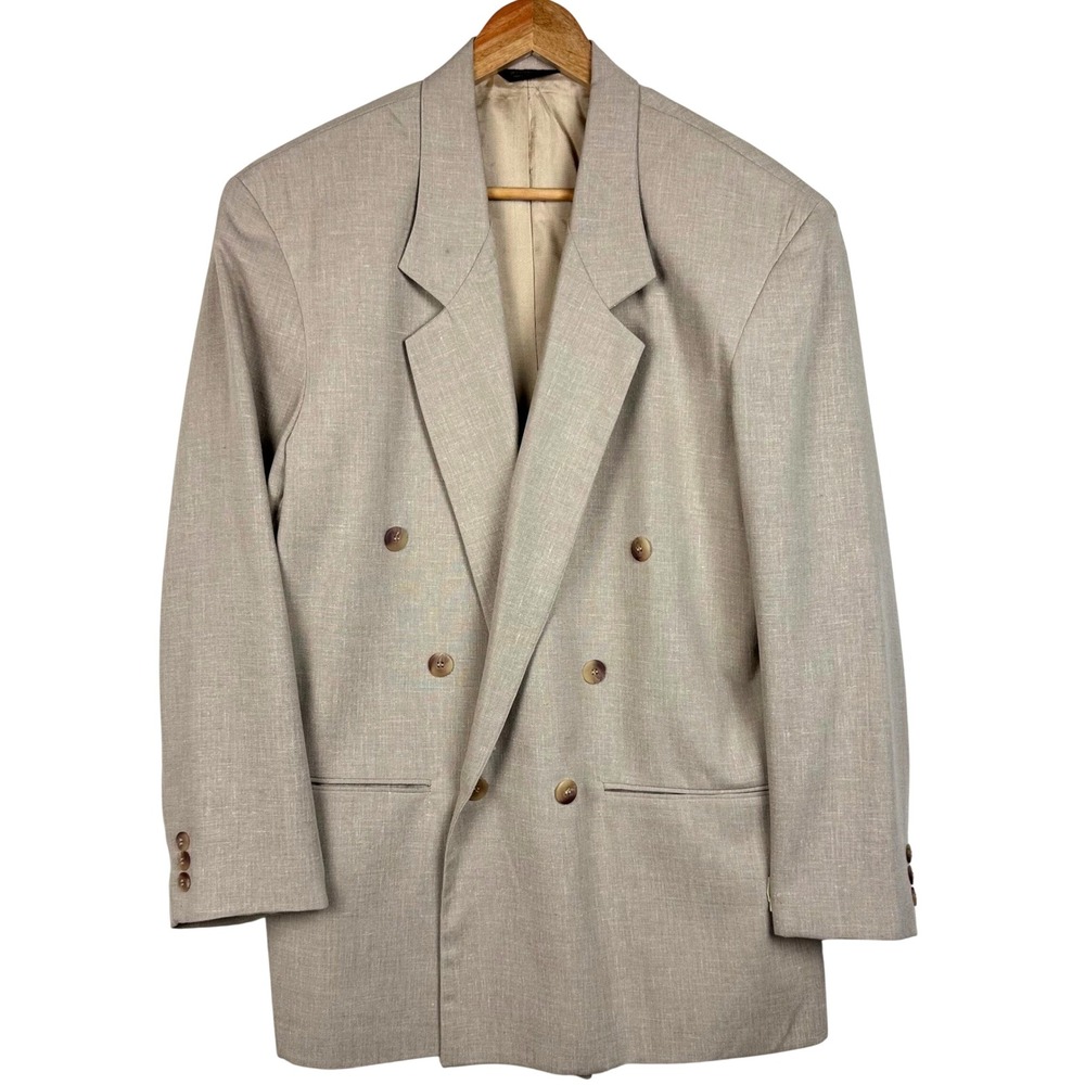 Vintage Cotler Blazer Double Breasted Linen Silk Blend Mens 38 Tan USA Old Money